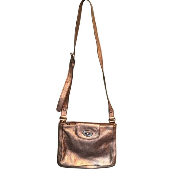 Fossil Marlow Metallic Champagne Crossbody Leather Bag Pebbled - Picture 1 of 9